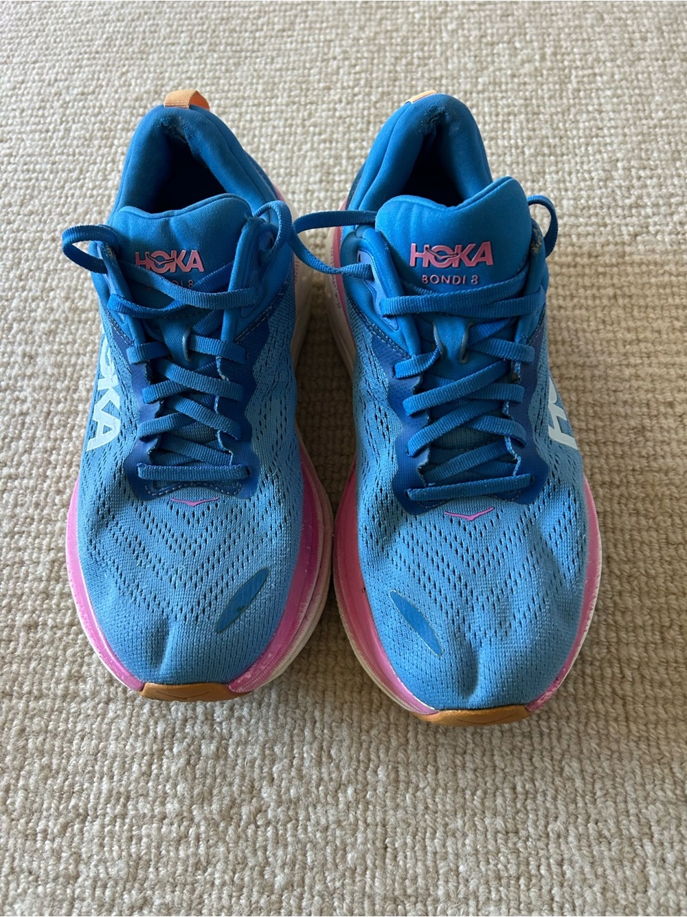 Hoka Bondi 8 Women's Blue with Pink Accents Running Shoes